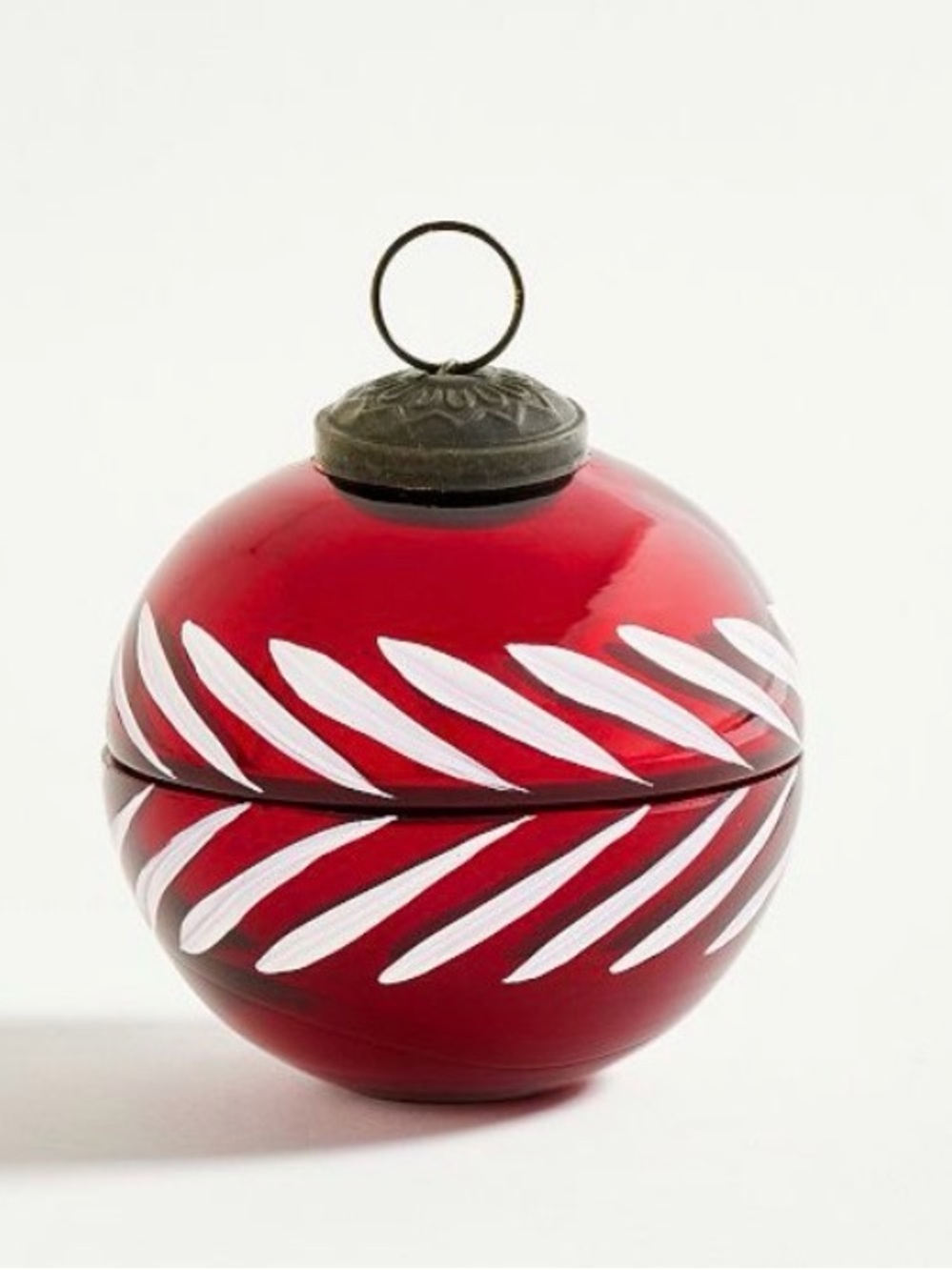 Pottery Barn Red and White Striped Candle Pot
